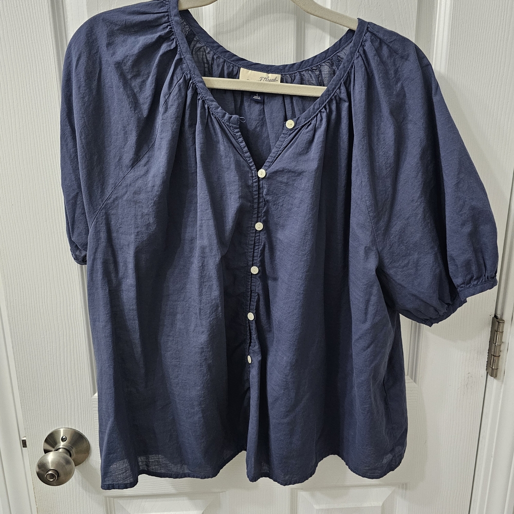 J. Jill Deep Blue Gathered Blouse